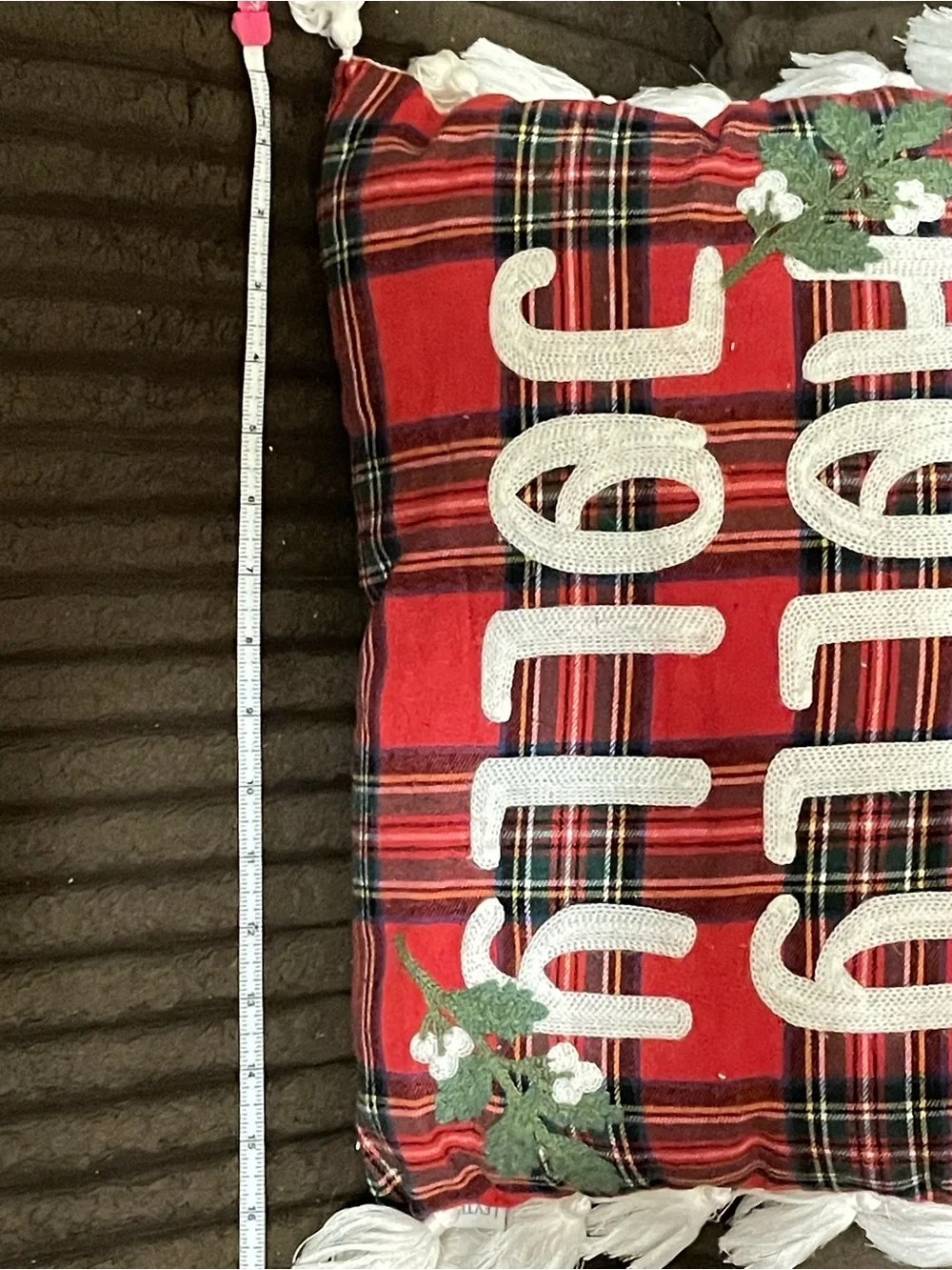 Holly Jolly Red Plaid Holiday Throw Pillow